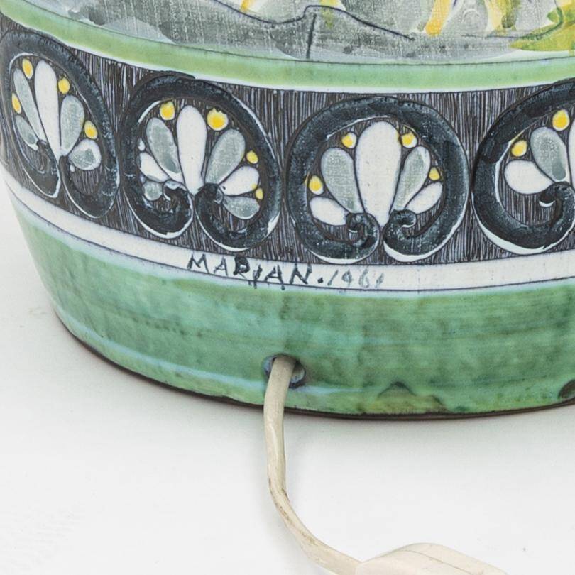 XXL lamp by M Zawadski, hand-painted Tilgmans, Sweden, 1961, signed and dated.