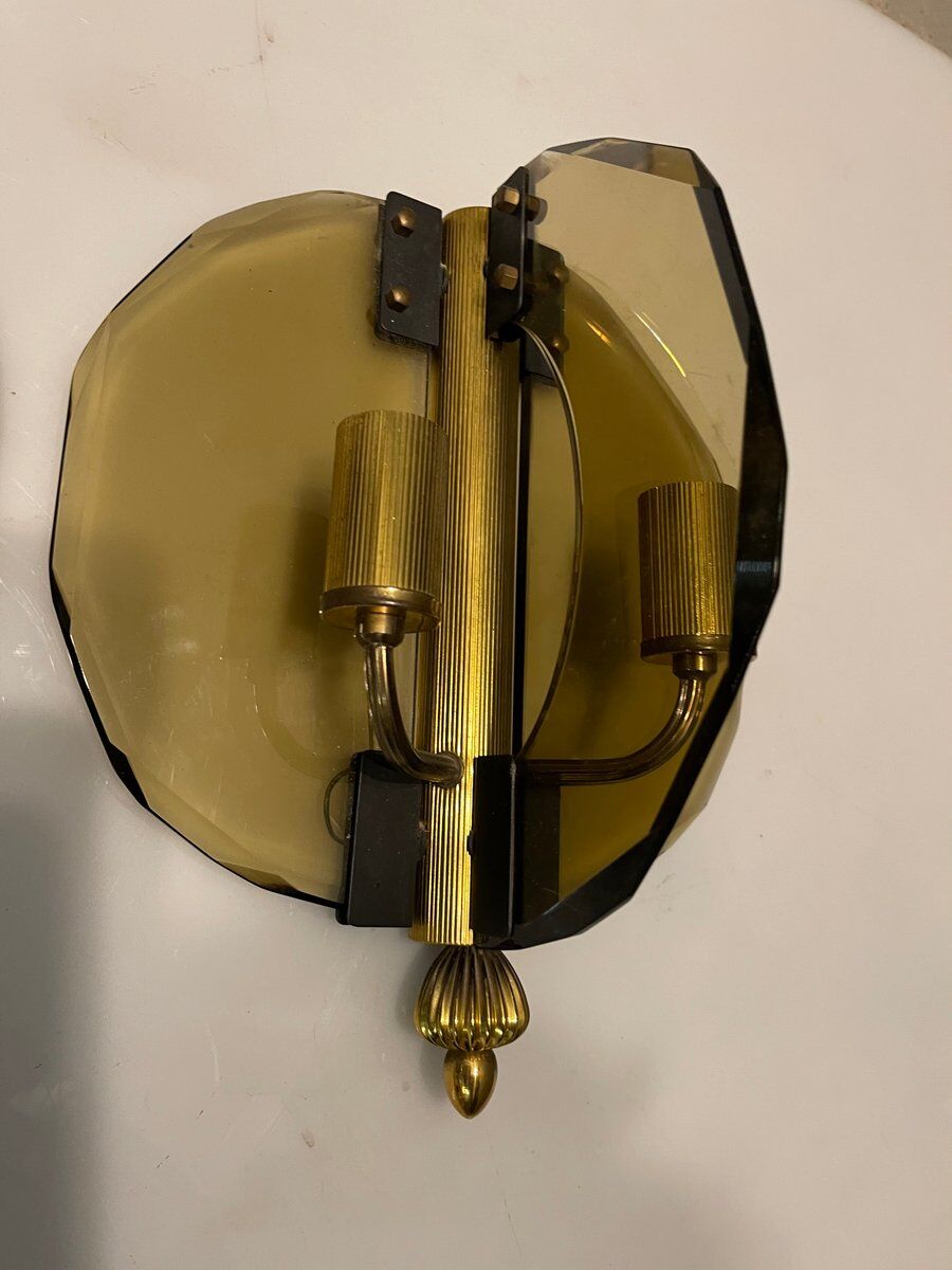 Italian Smoked Cut Glass Wall Lights, Set of 3