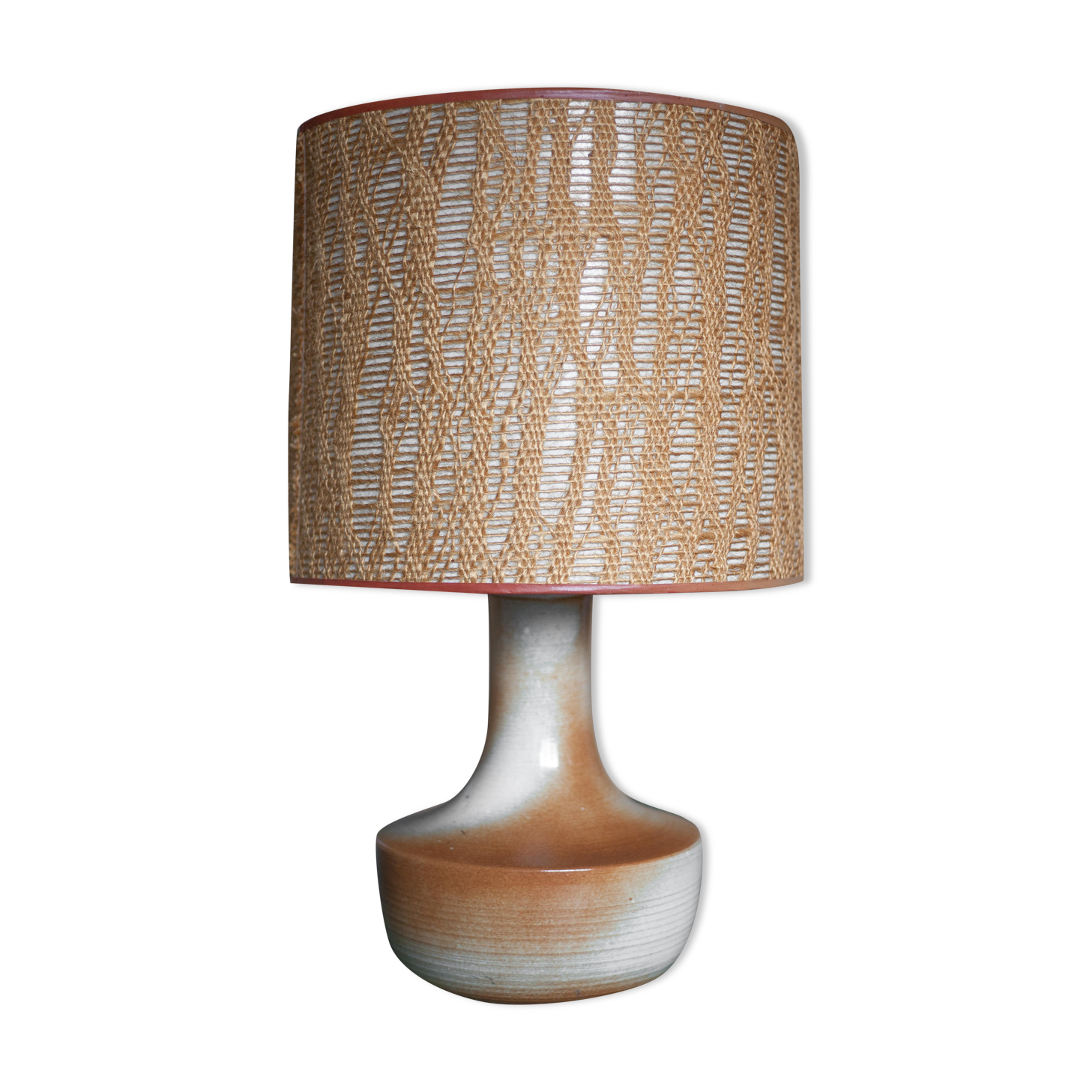 vintage lamp, table lamp, lampshade lamp, sandstone foot, macramé lampshade, living room lamp