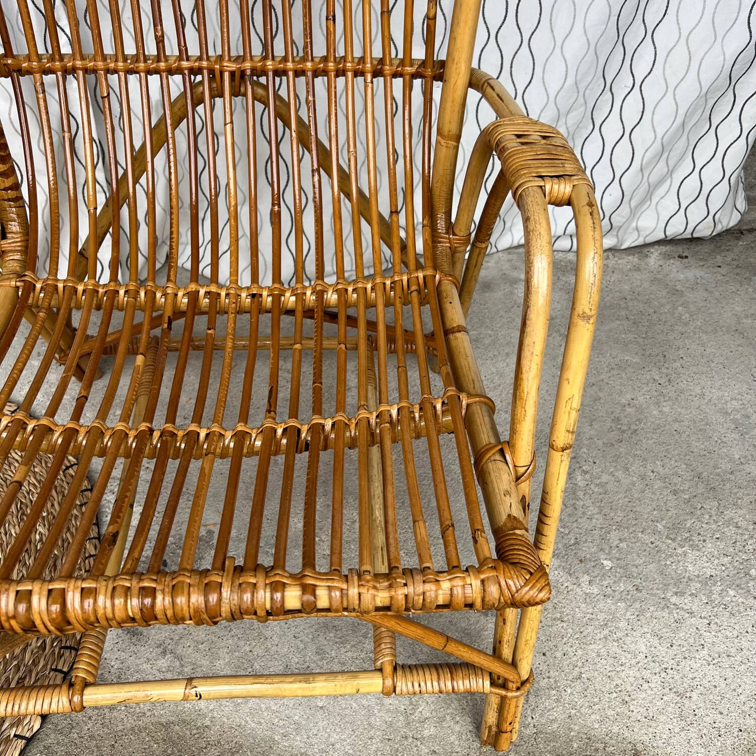 Large vintage rattan armchair