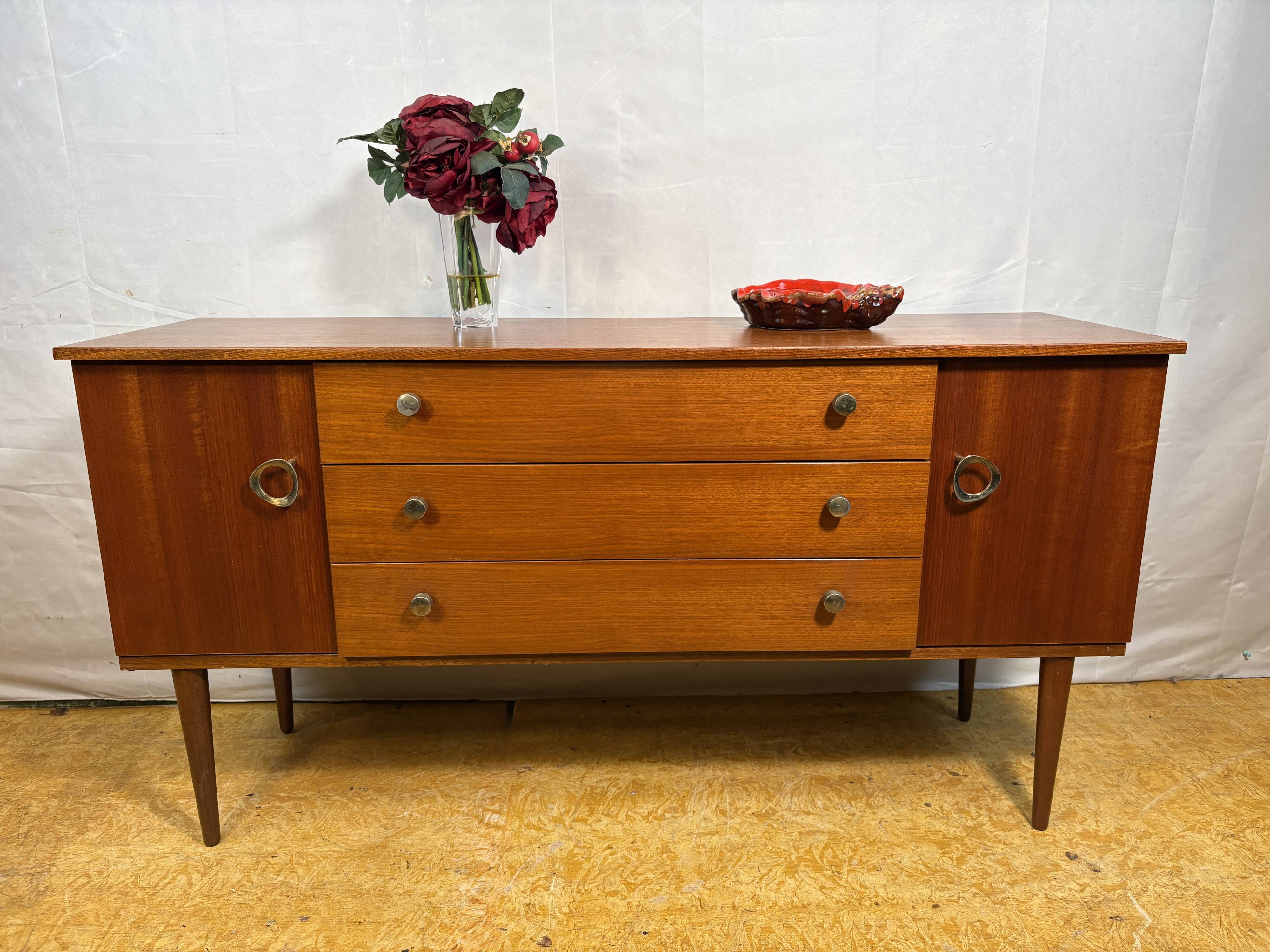 Mid Century Retro Teak Small Sideboard by Schreiber (Circa 1960)  A stylish