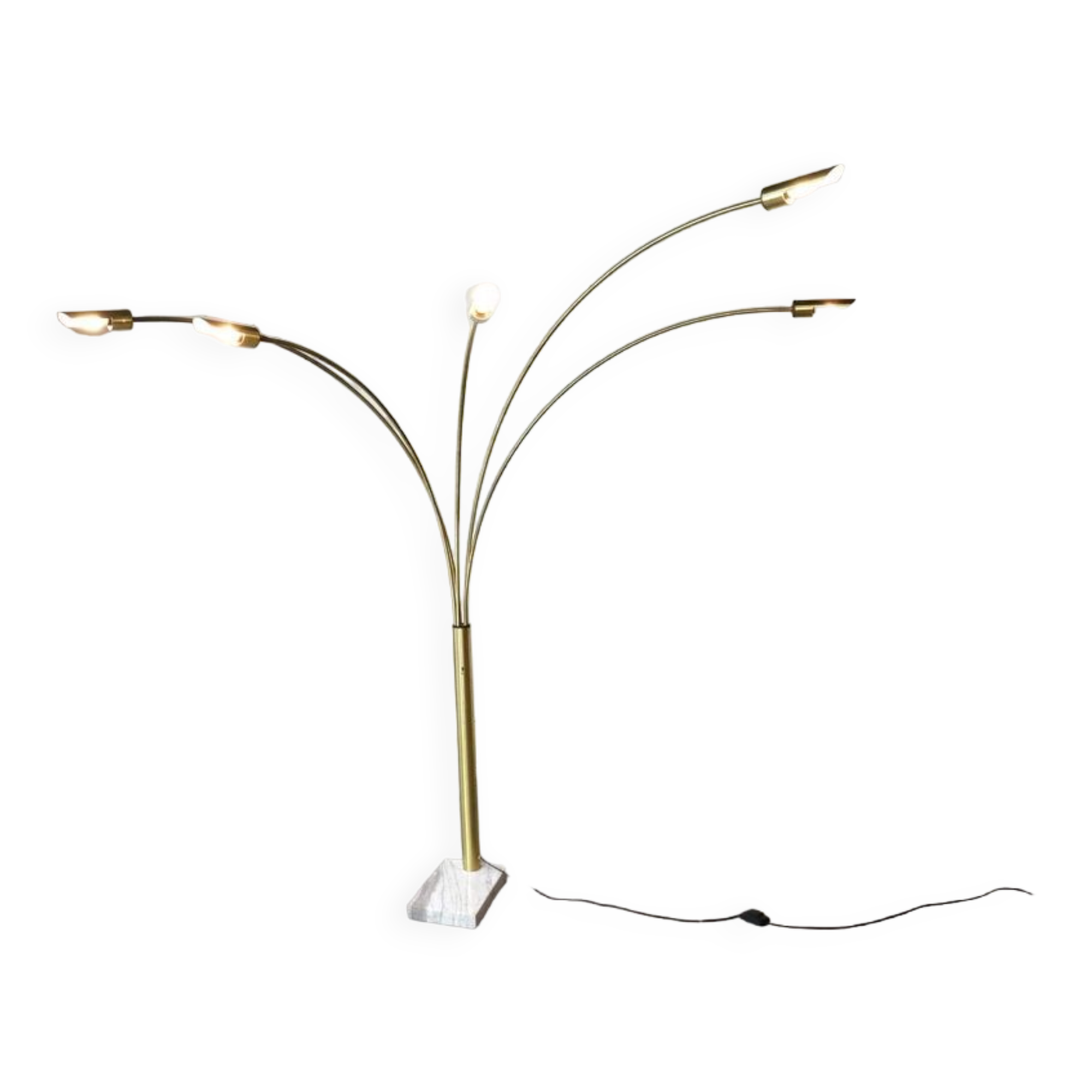 Italian regency brass arc floor lamp with five arms and marble base, 1970's