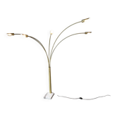 Italian regency brass arc floor lamp with five arms and marble base, 1970's