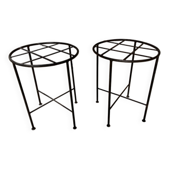 Lot de 2 tabourets/tables d'appoint de jardin en fer forgé