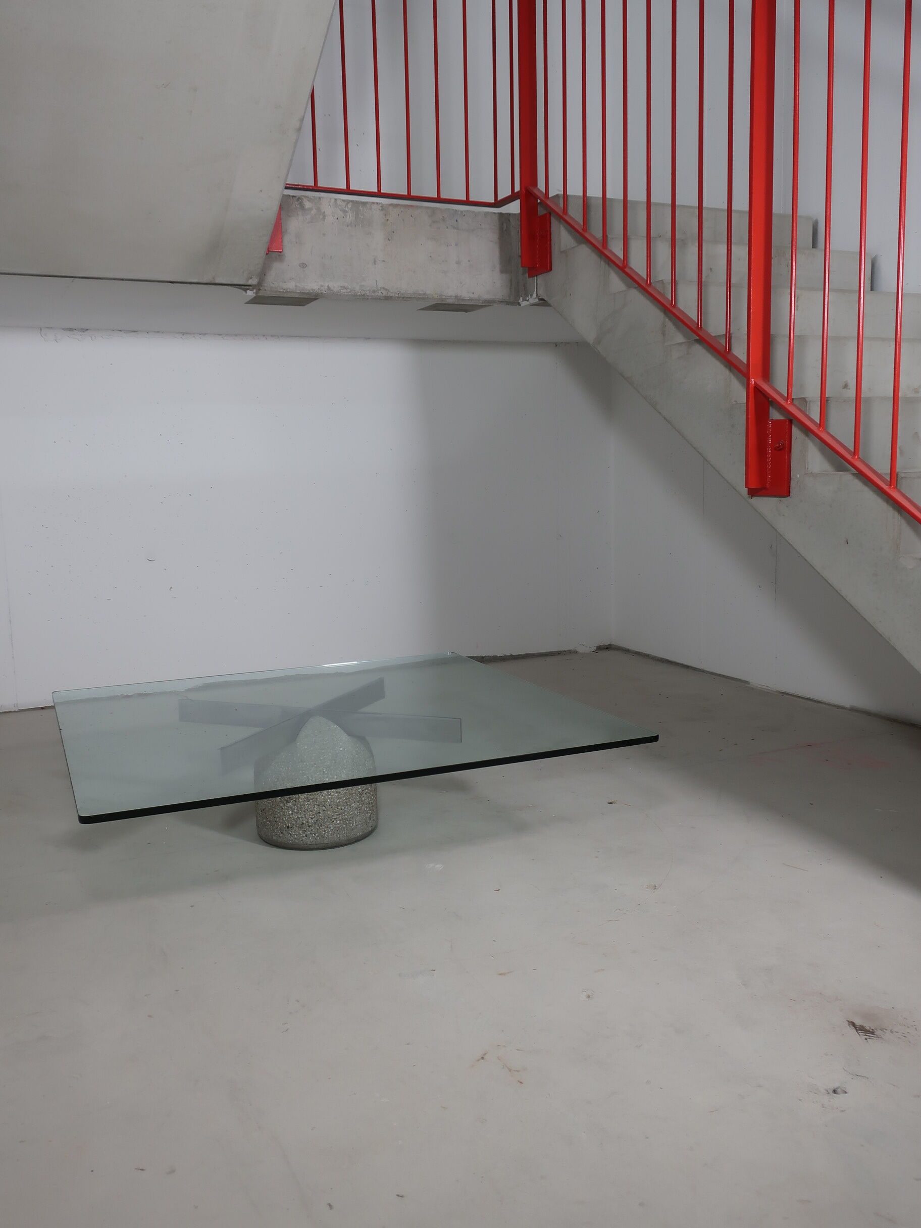 80s glass and bubbly concrete table