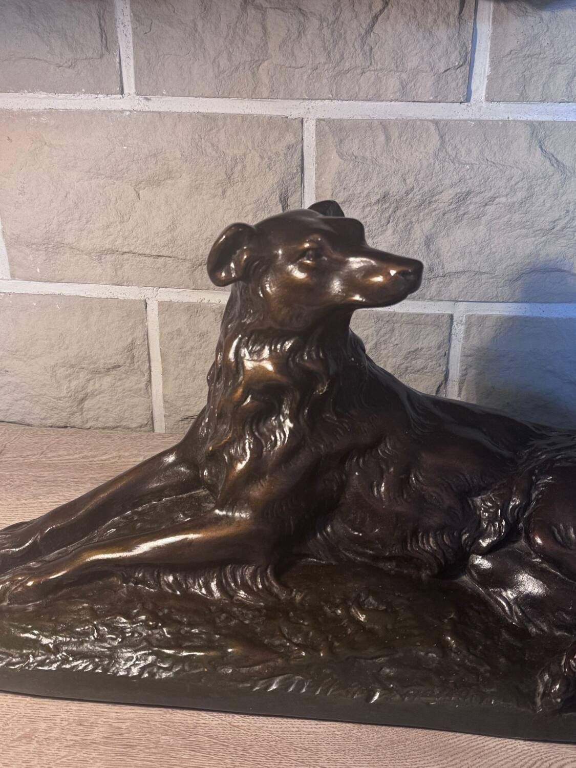 Large ancient sculpture – Reclining Greyhound after P.J. Mêne – edition