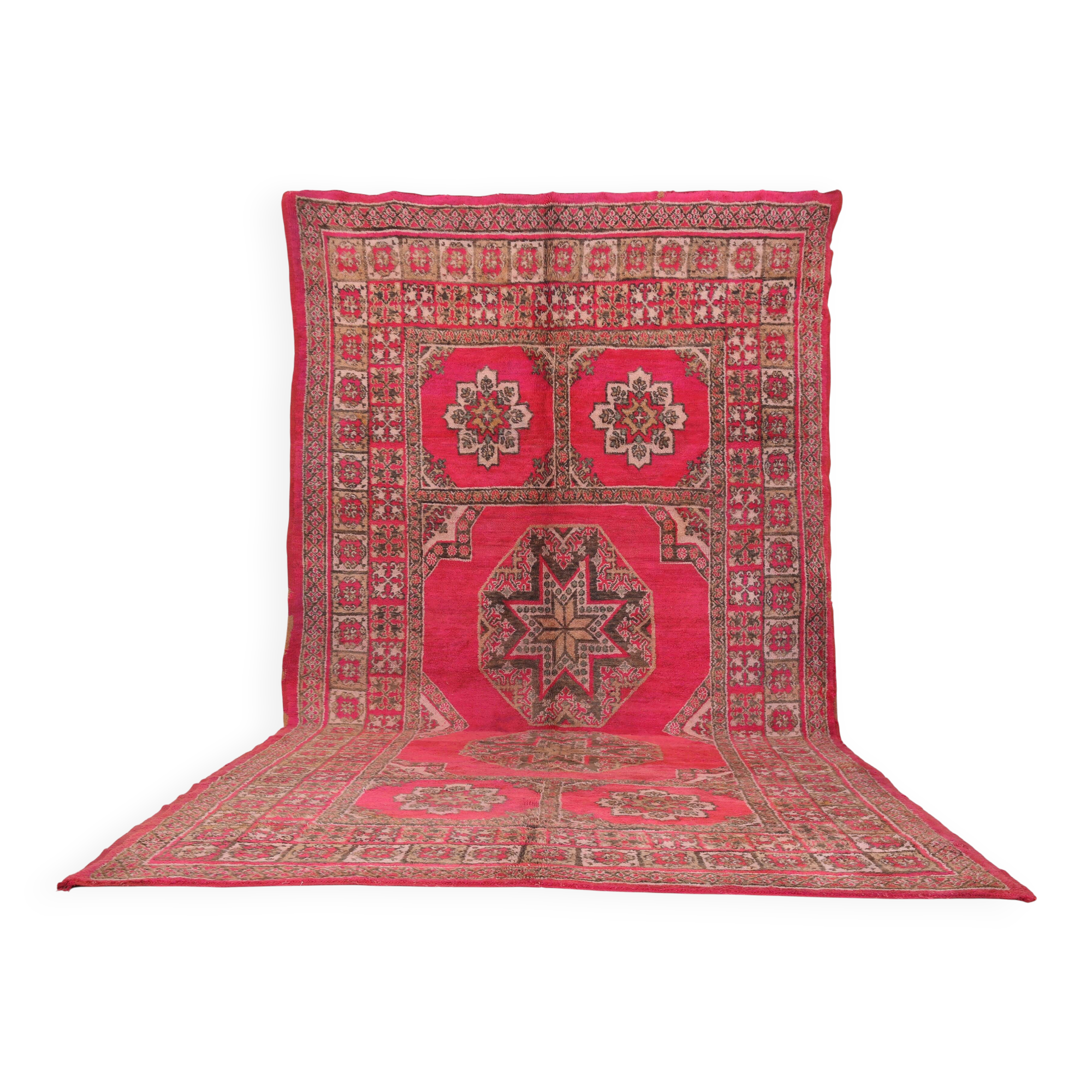 Pink Vintage Moroccan Rug 208 x 384 cm, Berber Wool Rug Handmade, Boho Rug