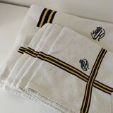 Nappe et 5 serviettes basques vintage en coton à chevrons bleu et jaune