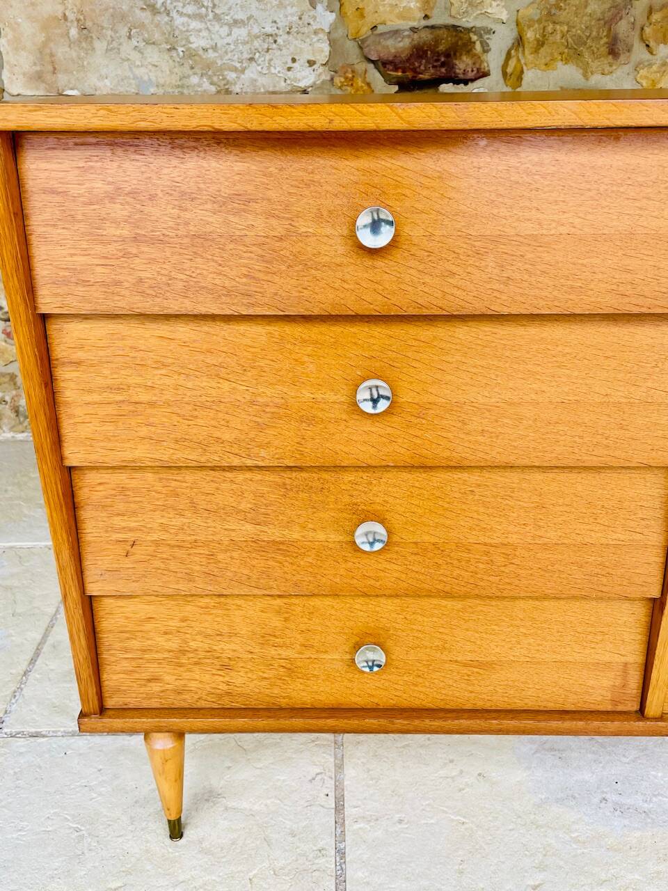 Large vintage chest of drawers with 4 drawers and oak storage, circa 1960s.