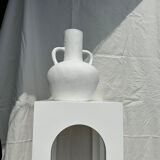 Handcrafted terracotta vase painted white with double handles h:40 d:30