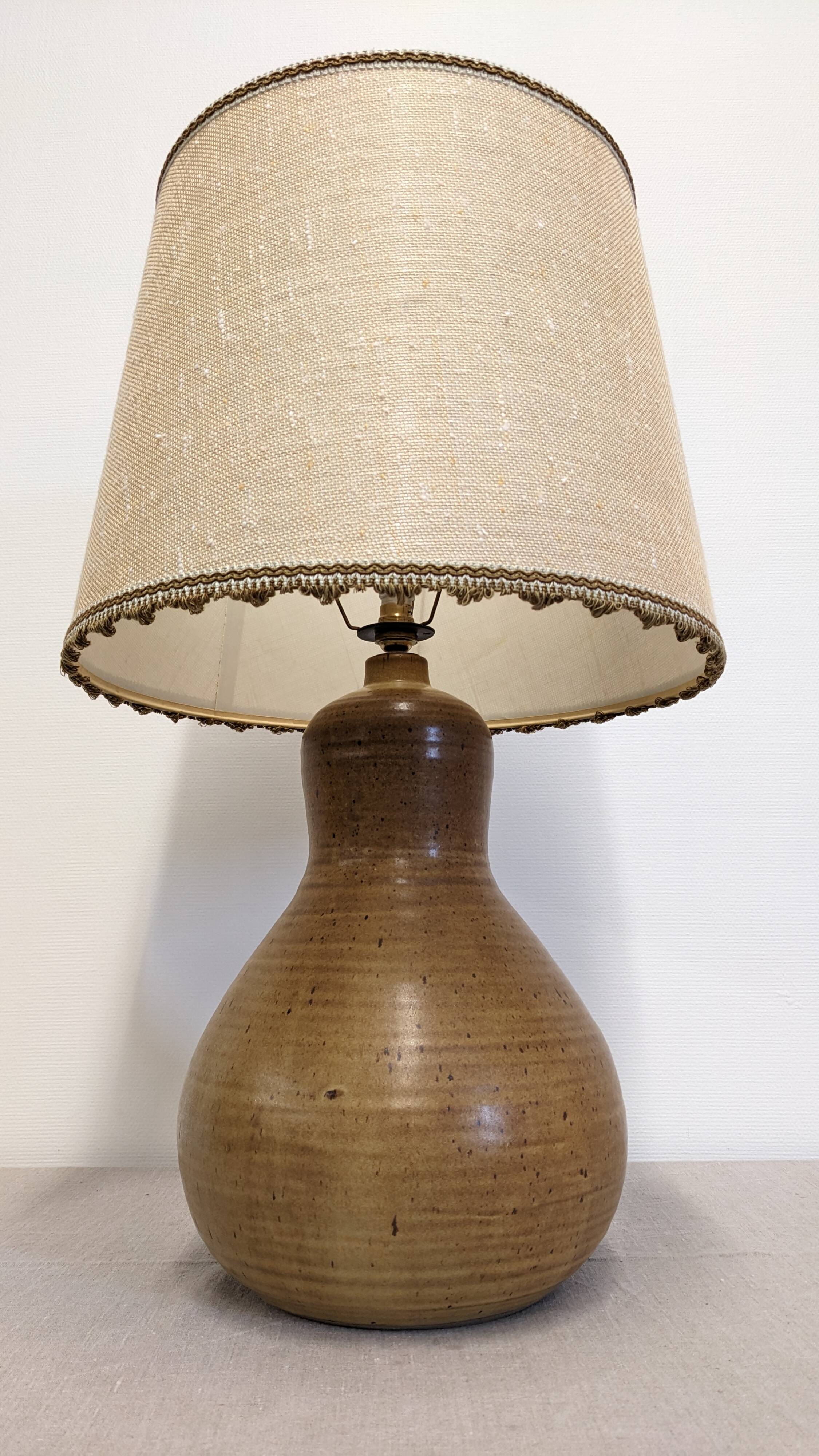 XL gourd lamp in ceramic and jute fabric, France circa 1960.