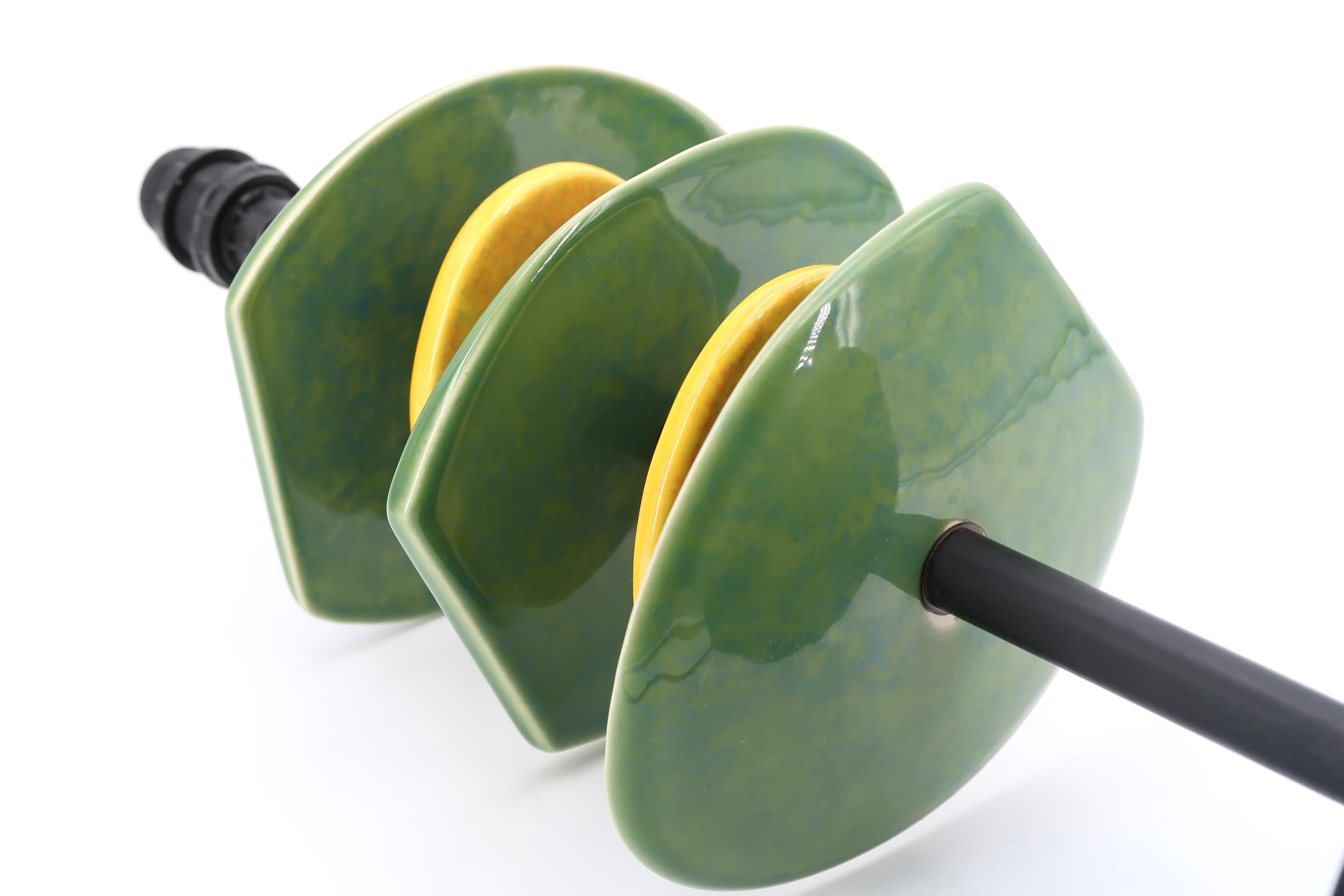 Lamp with yellow and green freeforms in ceramic, 90s