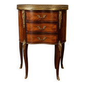 Lady's demi-lune commode in Louis XV style with marquetry and gilded bronze.
