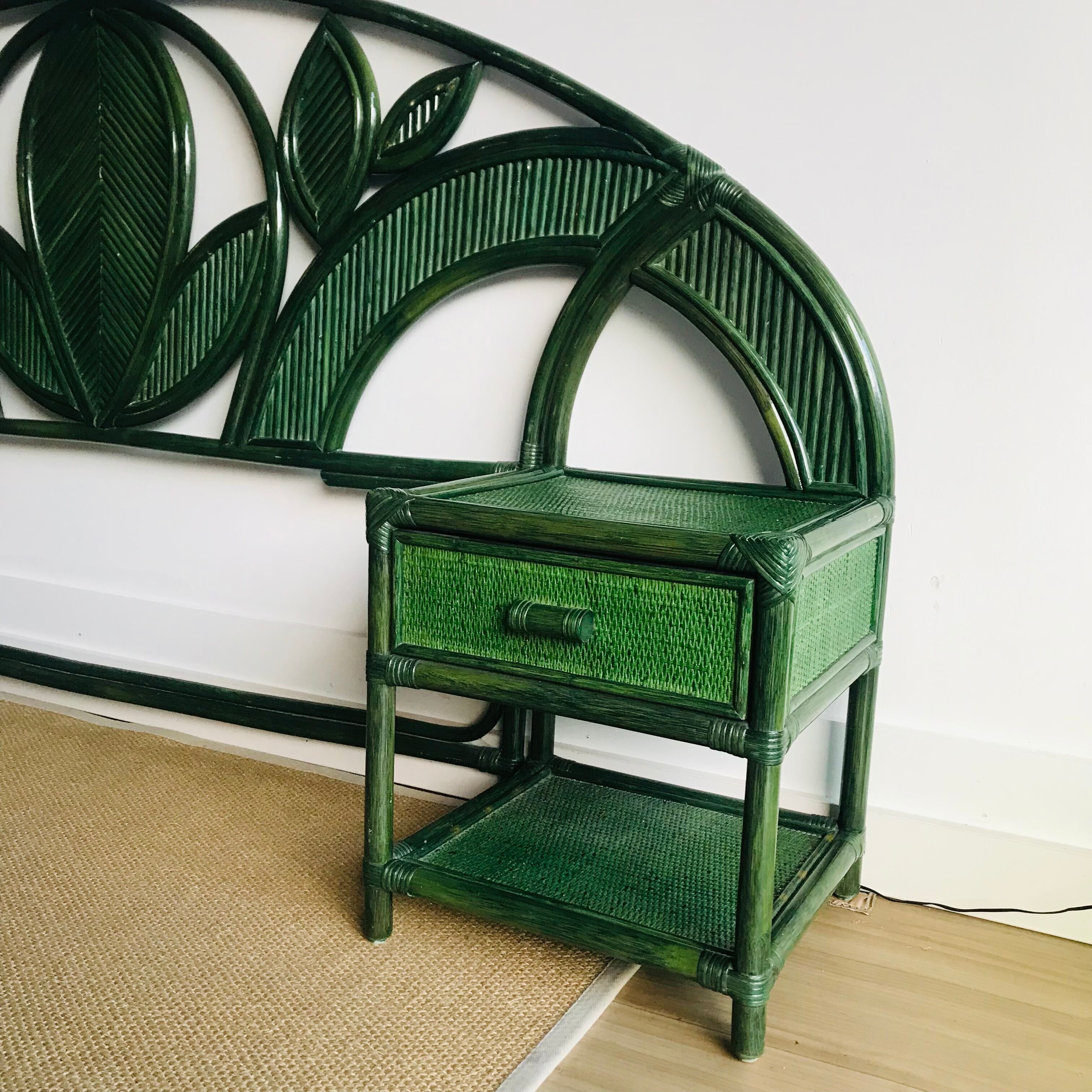 Bamboo rattan headboard 70s and 2 bedside table Vivai del Sud