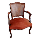 Fauteuil louis XV terracotta et cannage