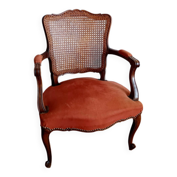Louis XV armchair in terracotta and caning