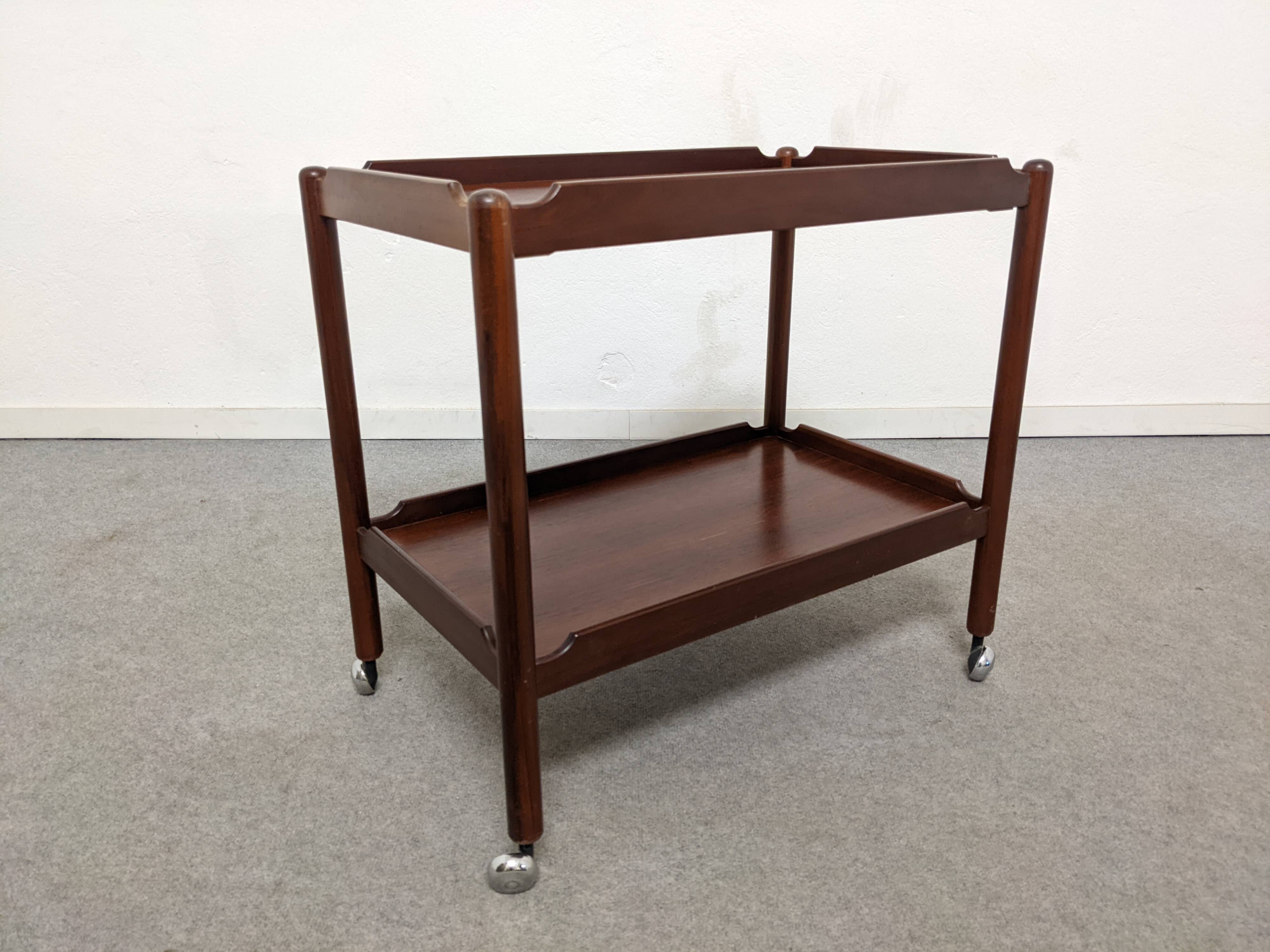 Rosewood serving table on wheels by Opal Möbel from the 60s/70s