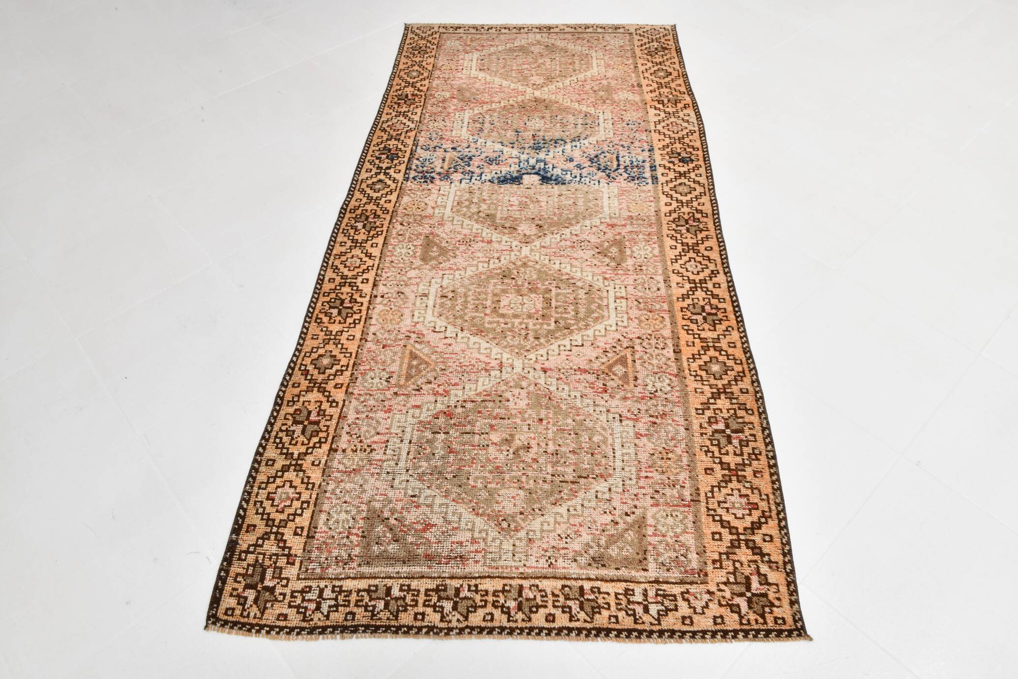 4x8 Brown Cream Geometric Vintage Rug, 112x241Cm