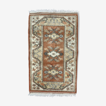 Old Turkish Small Milas Rug 142x85 cm old vintage carpet Ushak Pink Beige Blue