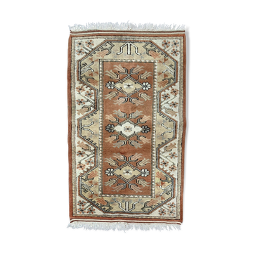 Tapis turc petit Milas 142x85 cm vieux tapis vintage Ushak Rose Beige Bleu