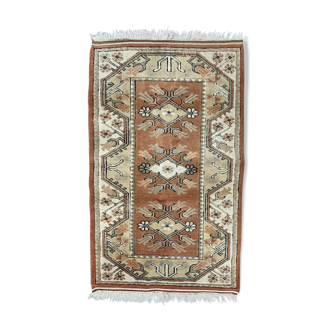 Tapis turc petit Milas 142x85 cm vieux tapis vintage Ushak Rose Beige Bleu