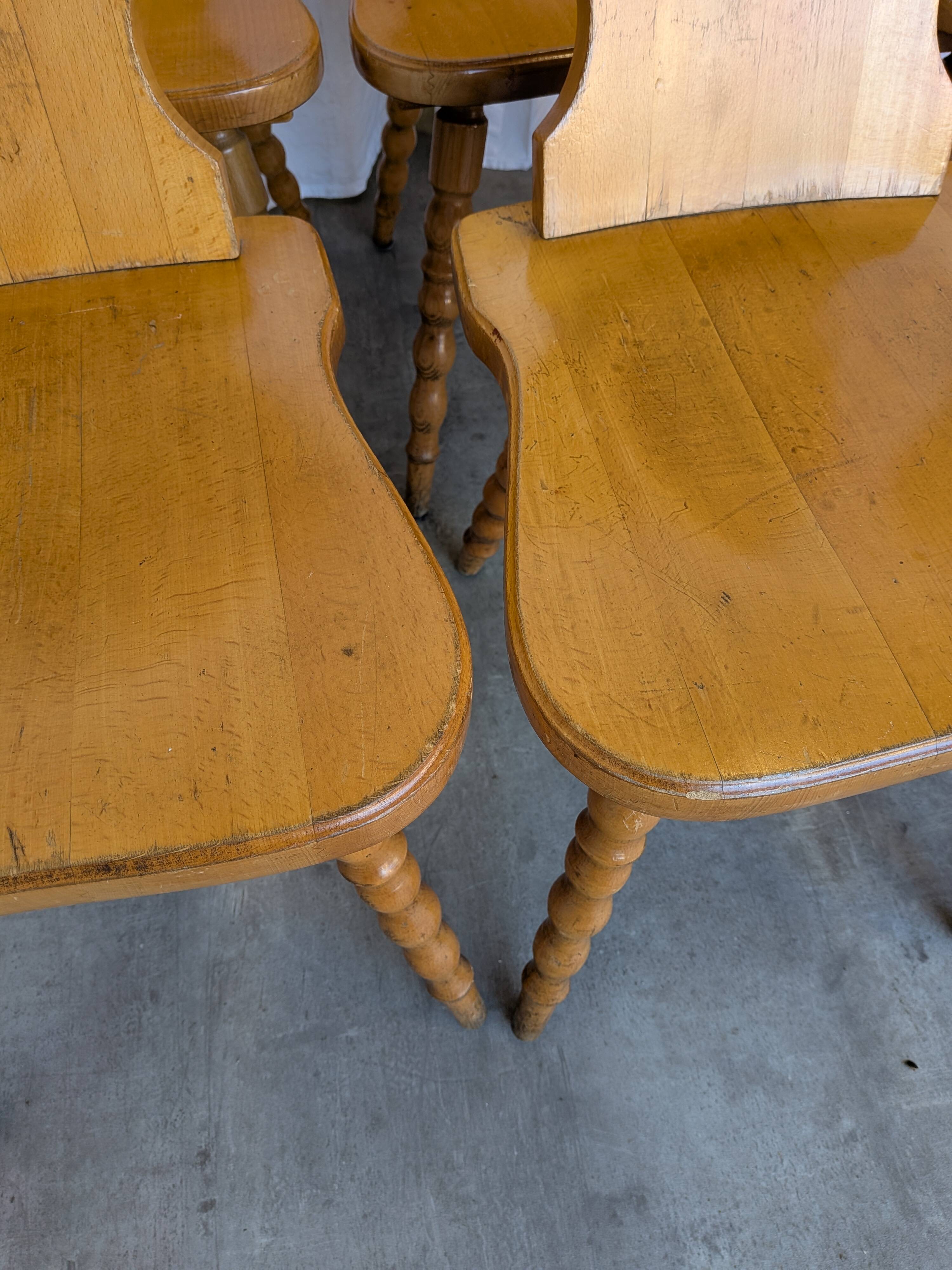 Set of 8 Vintage Tyrolean Heart Cutout Wooden Dining Chairs, Rustic Farmhou