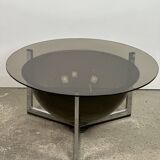 Table basse Space Age en aluminium et verre fumé, 1970