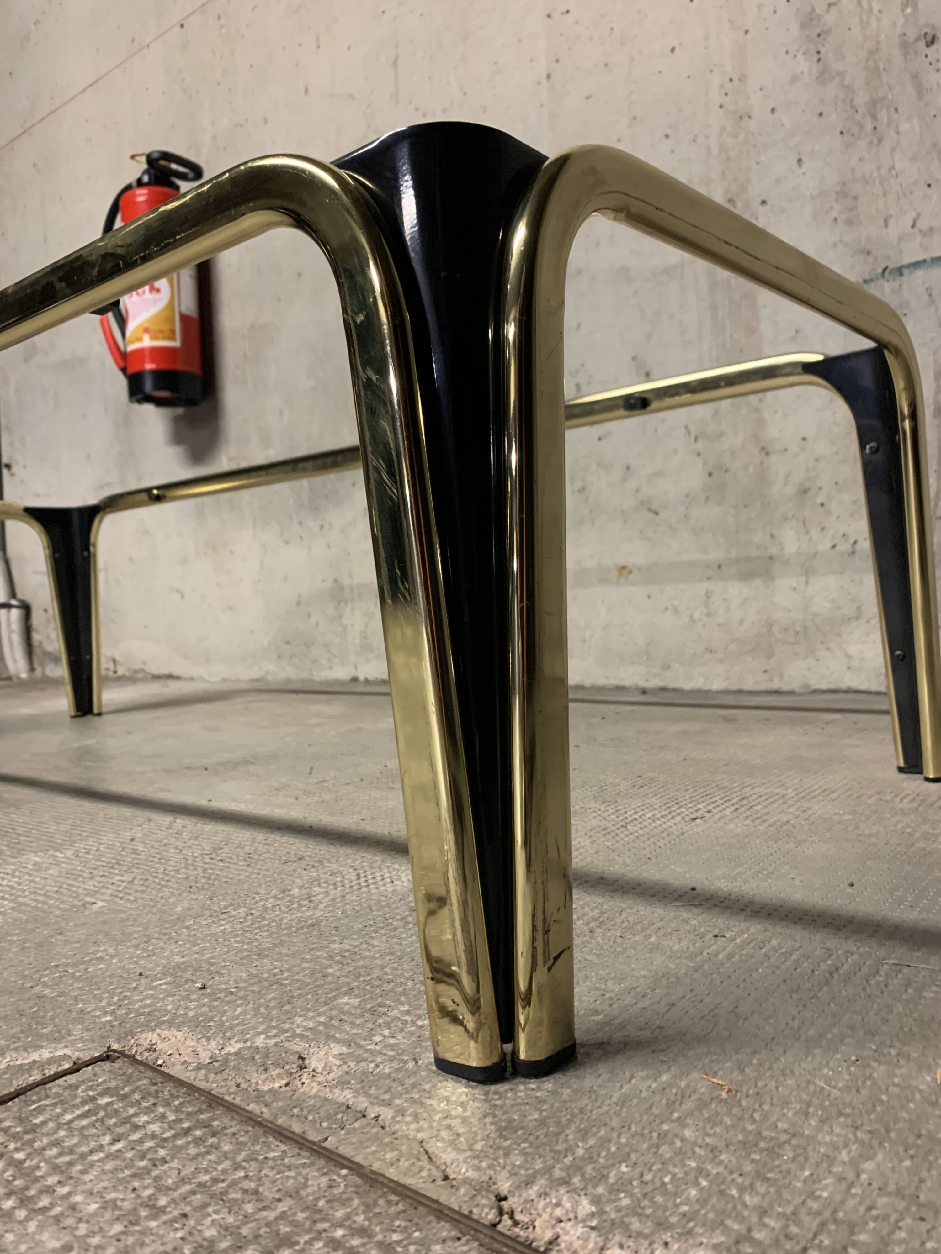 Vintage design coffee table glass and gold metal