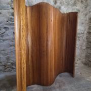 Large French folding screen in pine, room divider, 1950s, attributed to Baumann.