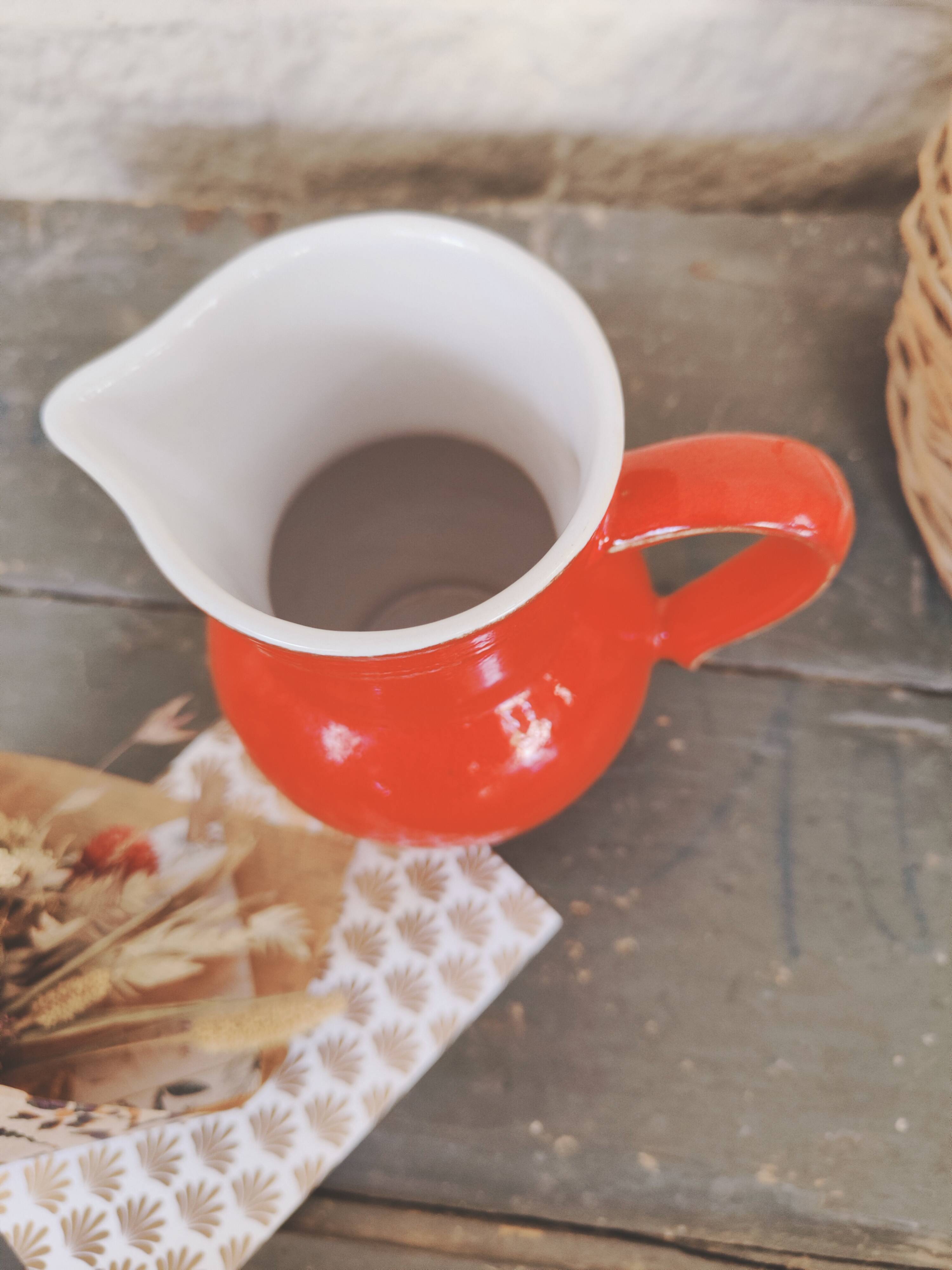 Small red enameled ceramic pitcher Emile Henry