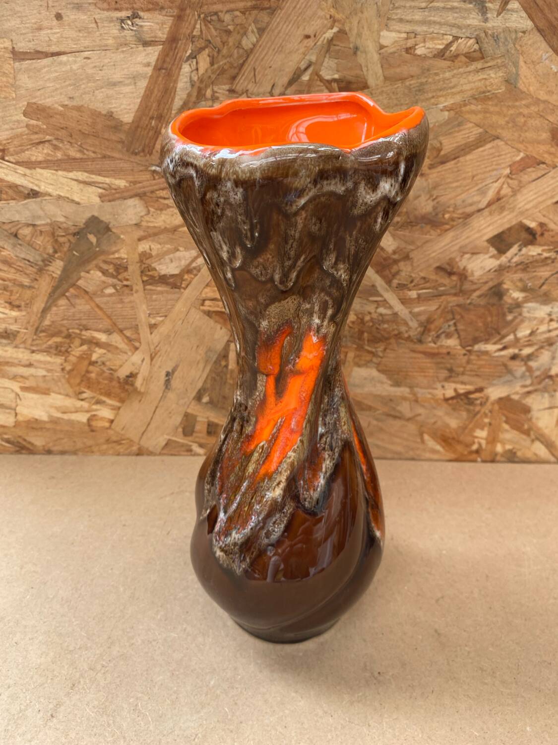 Antique vase vallauris ceramic art brown orange vintage