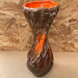 Antique vase vallauris ceramic art brown orange vintage