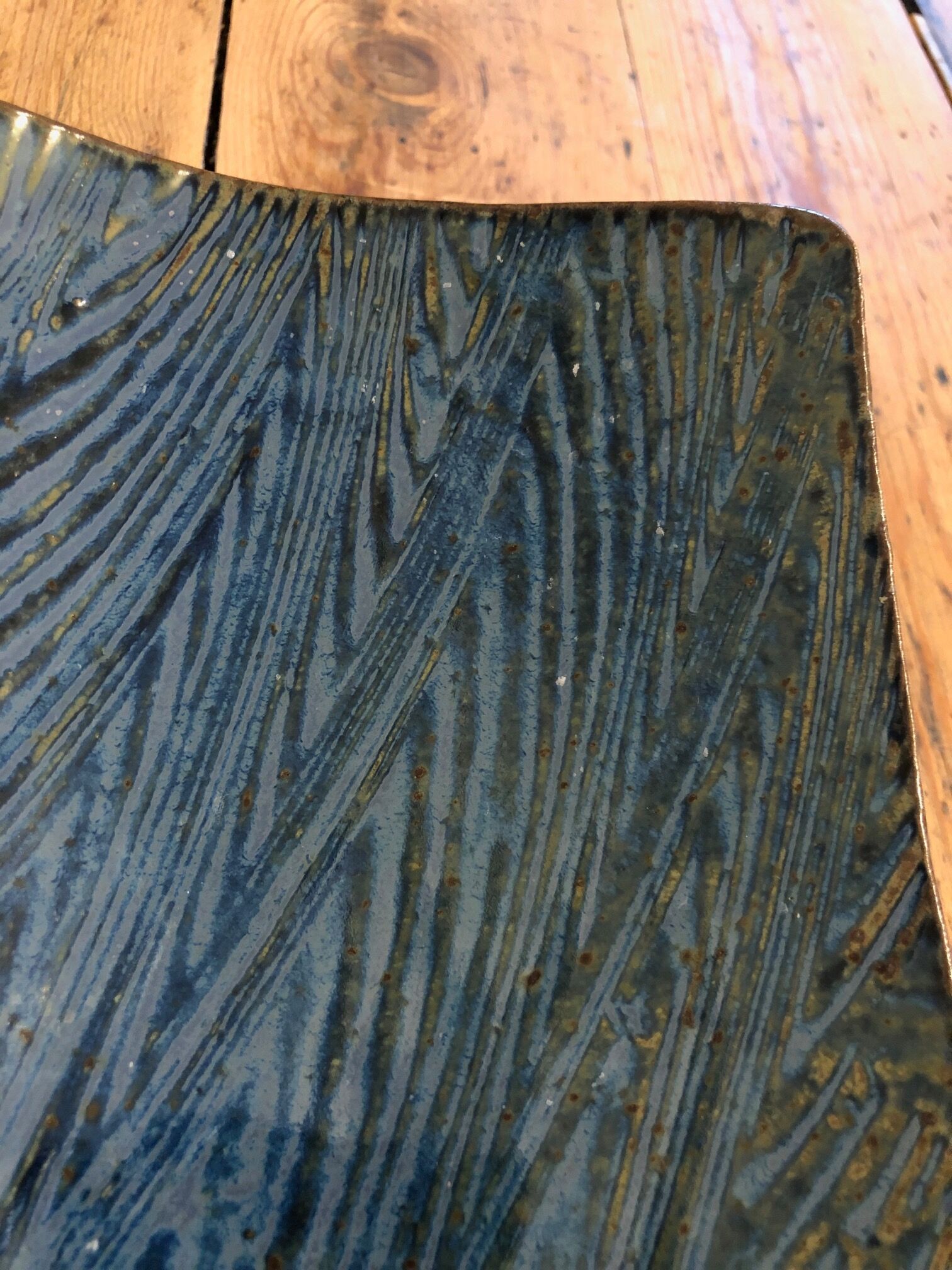 Empty blue ceramic pocket