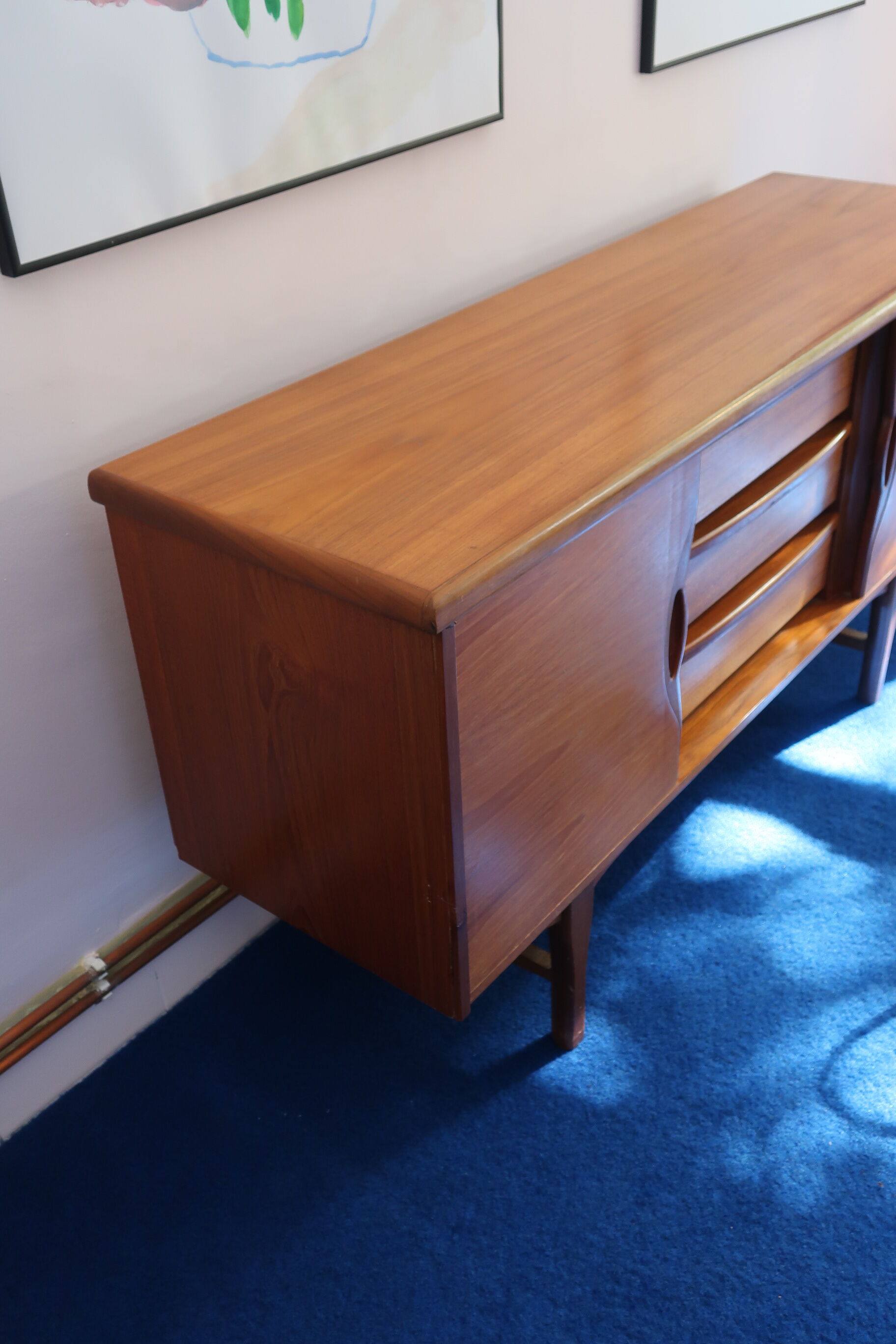 60s teak row, two sliding doors
