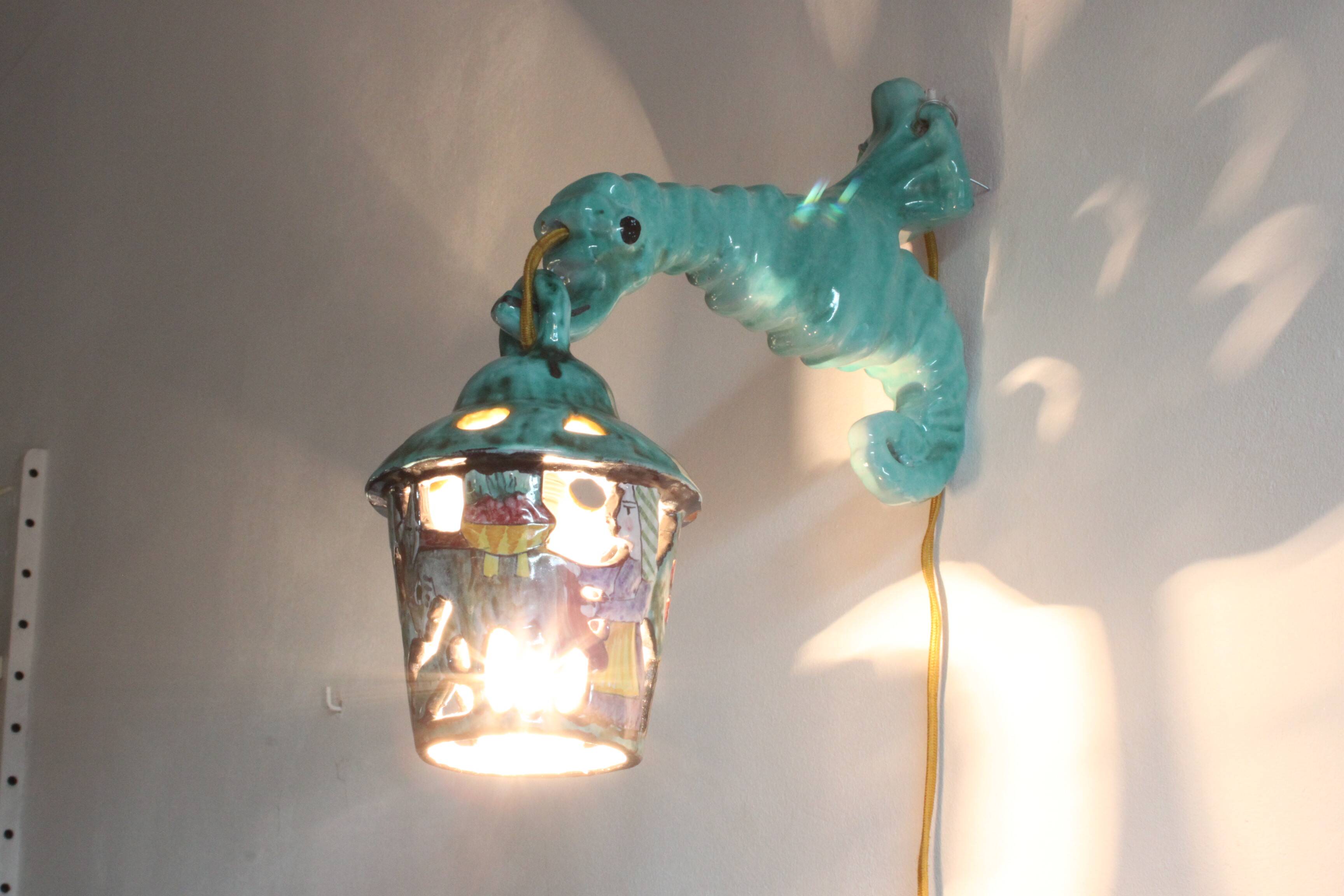 Ceramic Seahorse Lantern from Vietri Sul Mare, Italy 1960S.