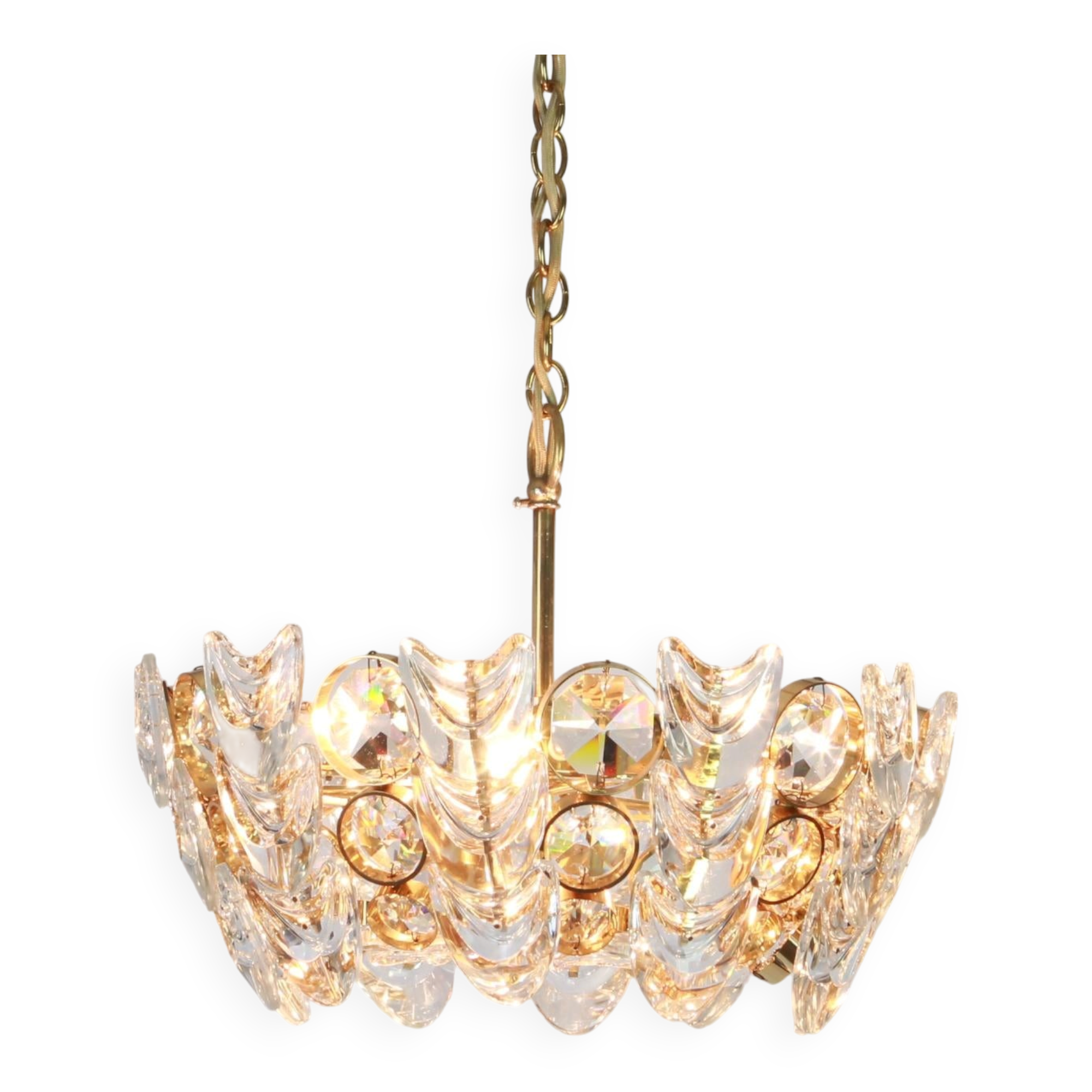 Small golden brass suspension with crystal-encrusted glass by Palwa, Germany 1970s