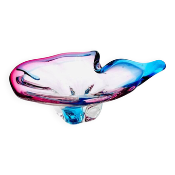 Coupe Sculpture Murano en Cristal Sommerso Organique - Bleu & Fuchsia