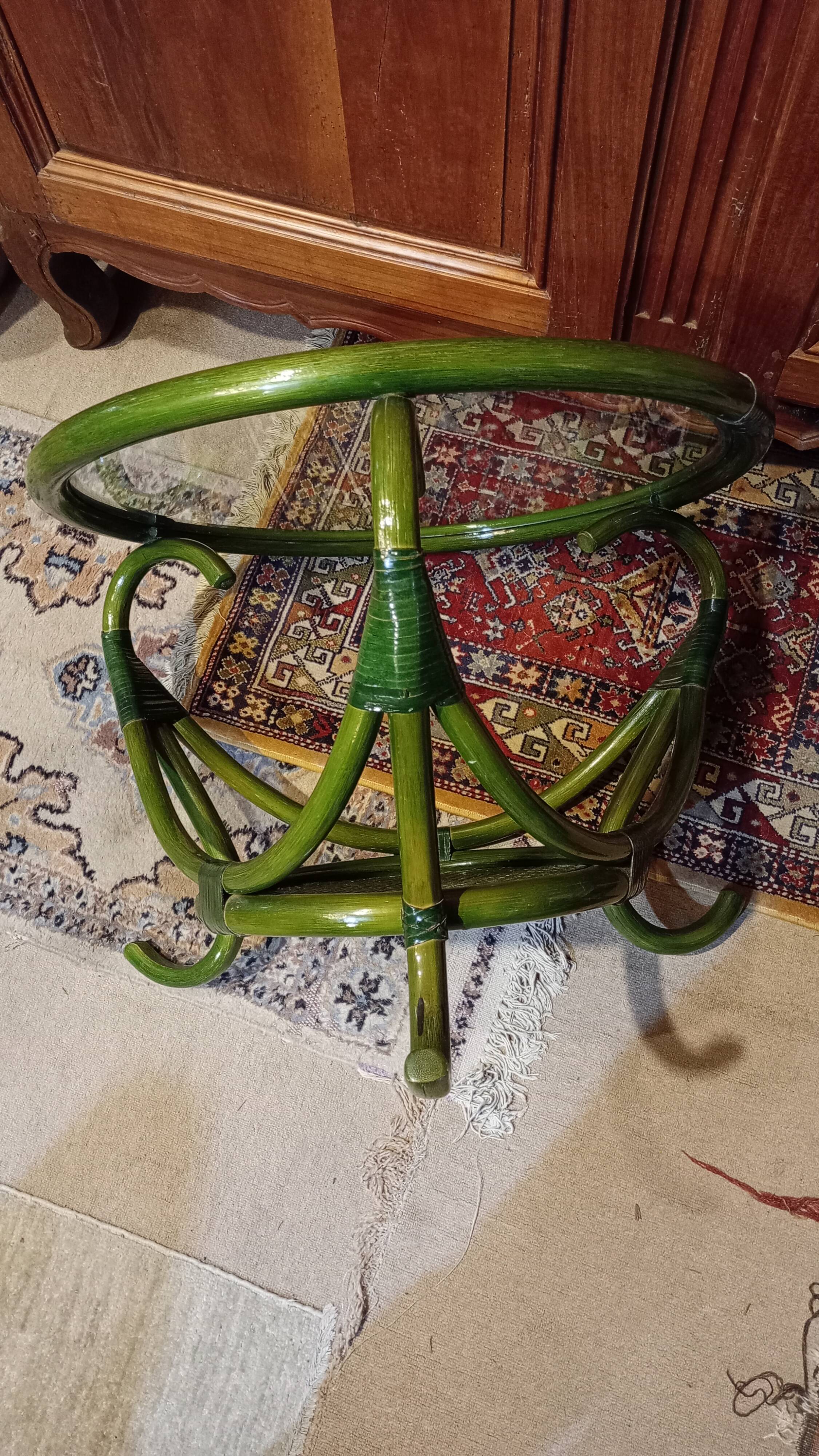 Table basse rotin plateau de verre