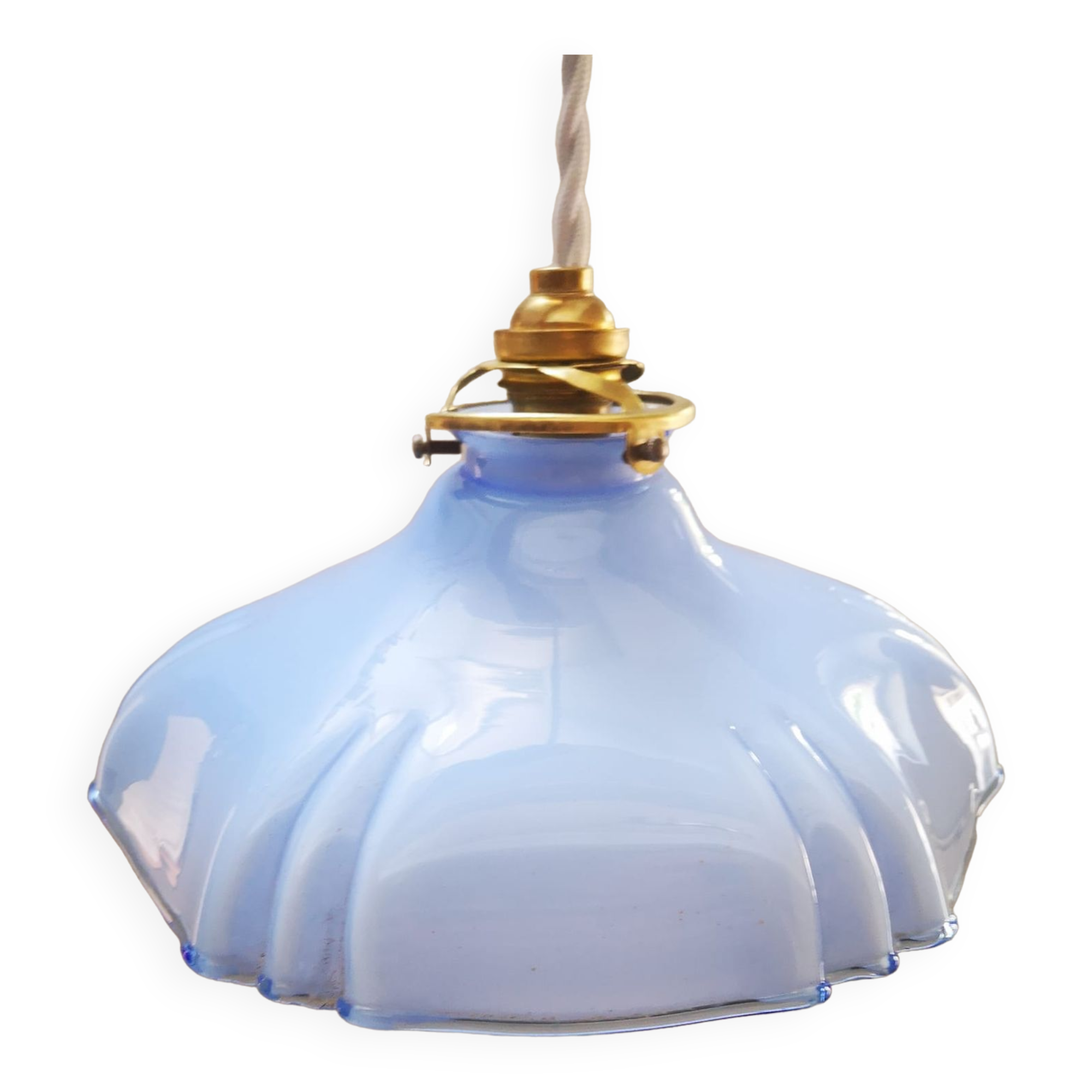 Hanging lamp ballad opaline blue art deco 1930 unusual shape ø 23.5