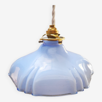 Hanging lamp ballad opaline blue art deco 1930 unusual shape ø 23.5