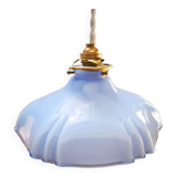 Suspension baladeuse opaline bleu art déco 1930 forme inhabituelle ø 23.5