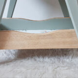 Travailleuse en bois relookée boite à couture porte-plantes , vintage , années 50, pieds compas