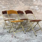 4 folding chairs in Velvet, cinema, gold metal, made in Belgium