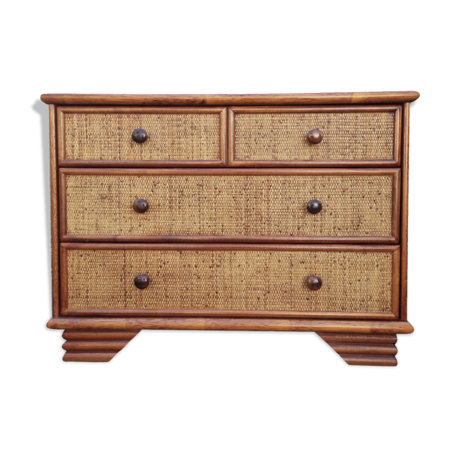 Commode Maugrion for Roche Bobois, wood and rattan, 80s