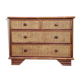 Commode Maugrion for Roche Bobois, wood and rattan, 80s