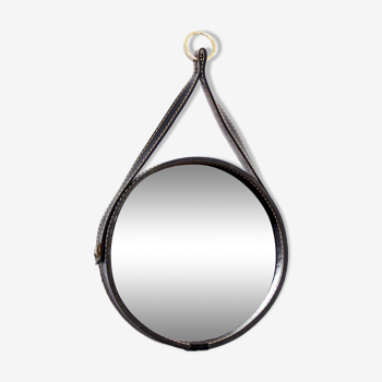 Miroir en cuir de style Adnet