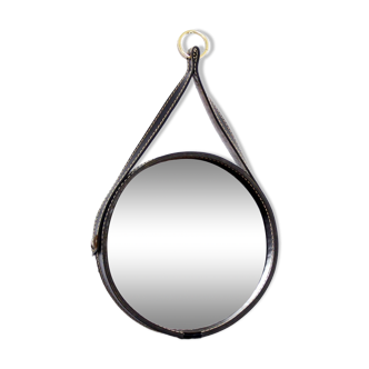 Miroir en cuir de style Adnet