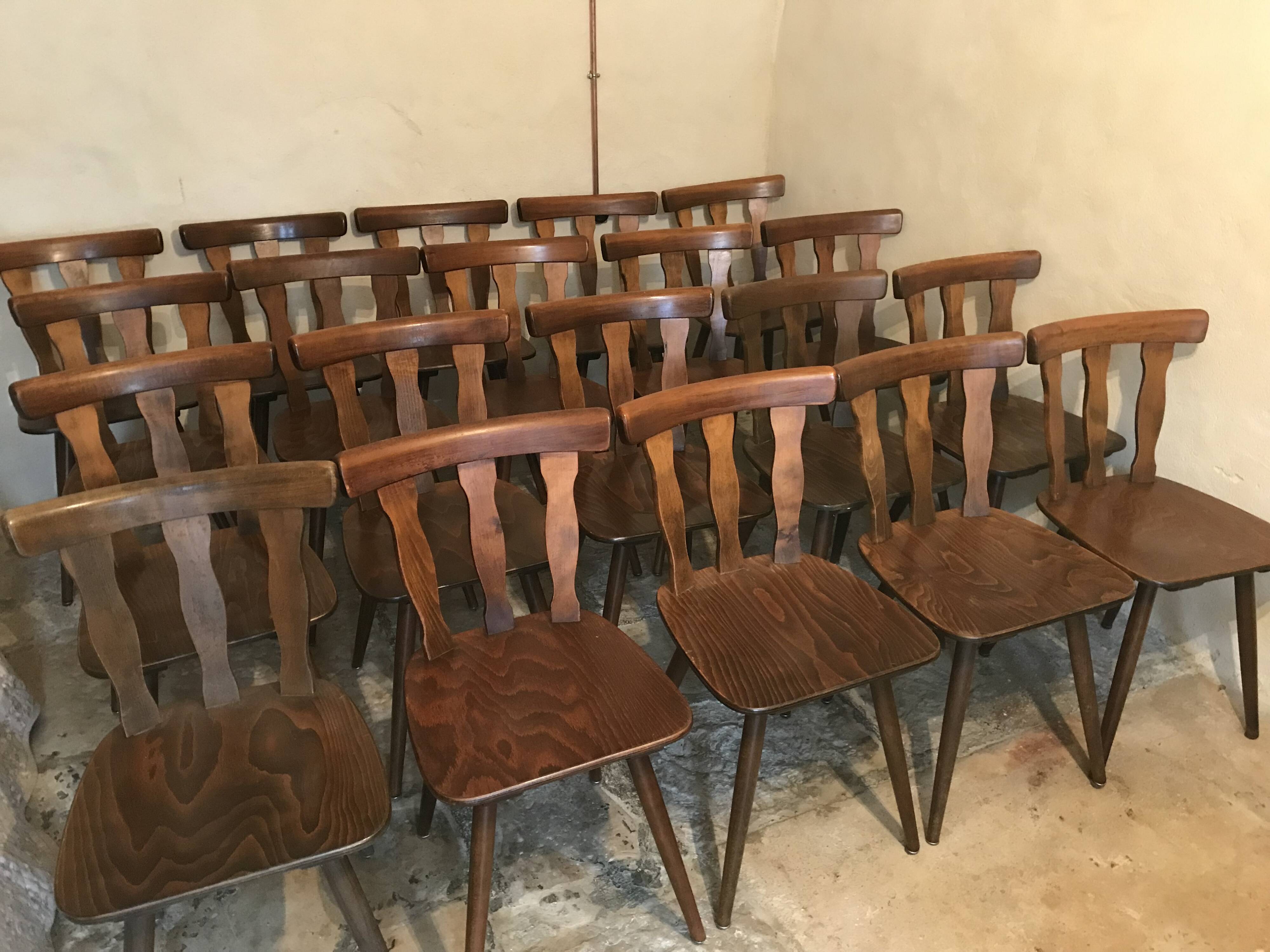 Lot of 20 brasserie-style bistro chairs 1960's