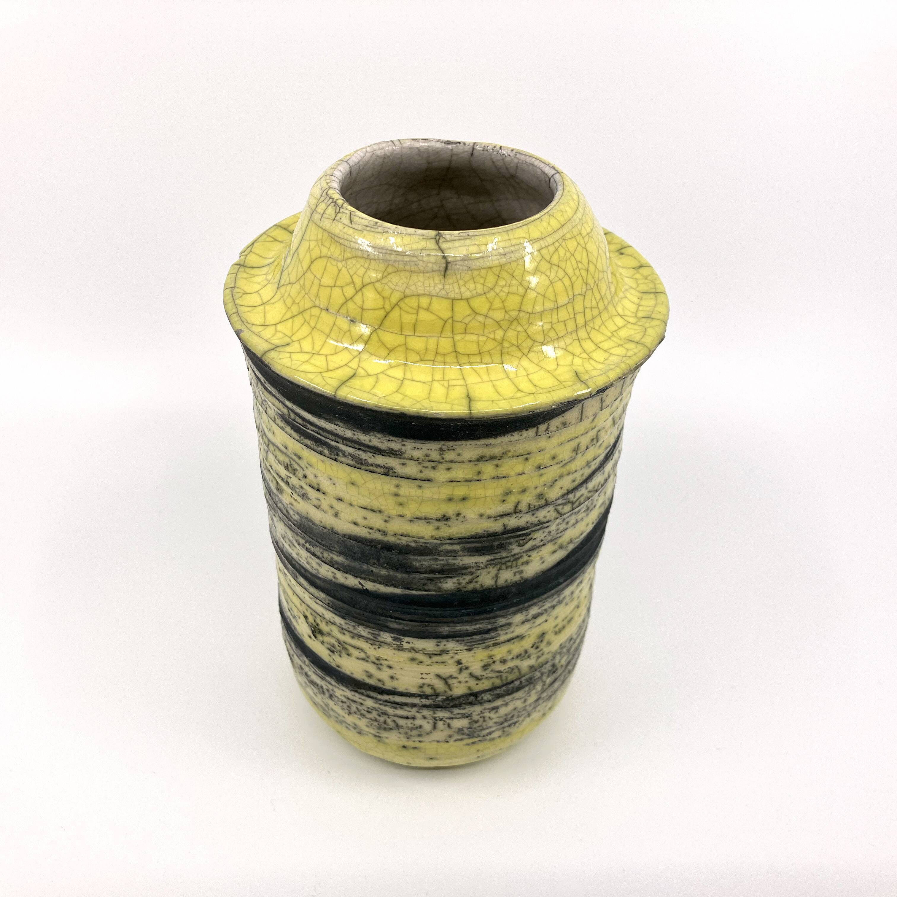 Handmade cracked ceramic vase • 1980s • signed