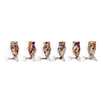 Vintage Set of Six Multicolored Murano Glass Drinking Glasses by Toso, Italy